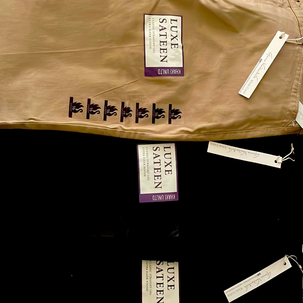 3 Women’s GV dress pants.  1 size 16 short (tan) and 2 sz 14 short (navy blue)